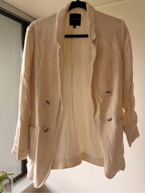 Dynamite Light Cream Textured Double-Breasted Blazer